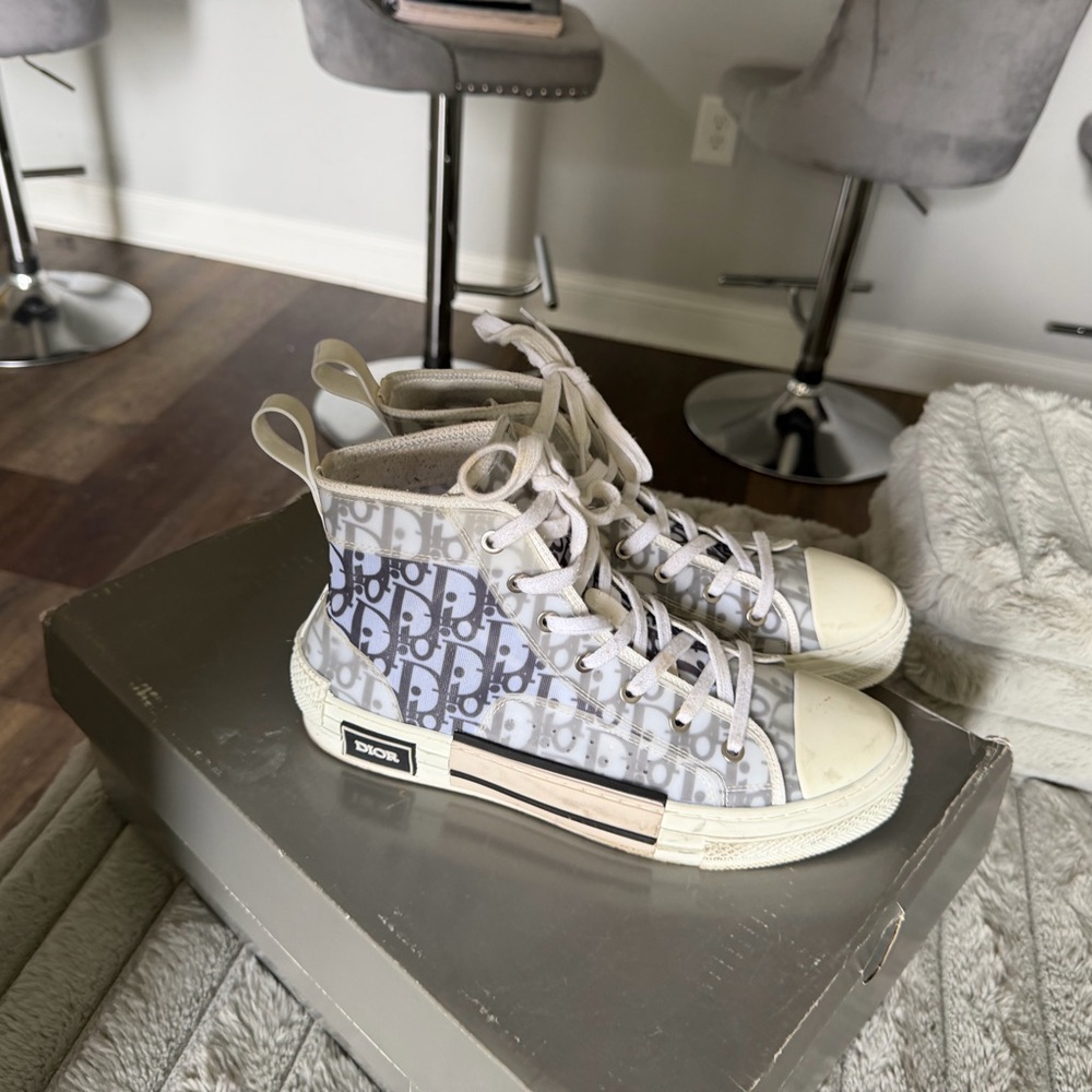 Dior Gray and Cream High-Top Sneakers eu 41